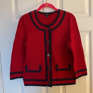 Talbots Petites Red Cardigan w/ Blue Piping Size SP